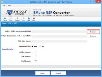 SysTools EML to NSF Converter screenshot