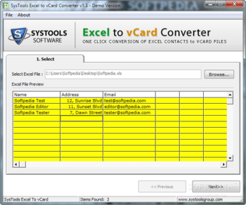 SysTools Excel to vCard Converter screenshot