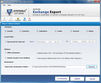 SysTools Exchange Export screenshot