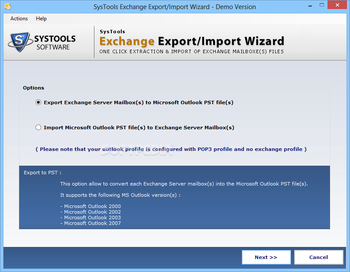 SysTools Exchange Export/Import Wizard screenshot