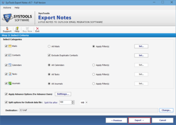 SysTools Export Notes screenshot