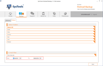 SysTools Hotmail Backup screenshot