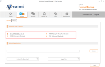 SysTools Hotmail Backup screenshot 2