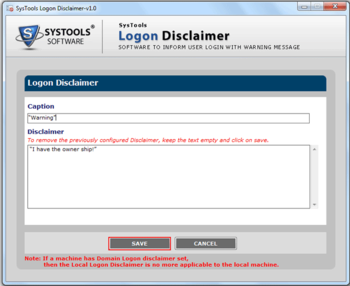 SysTools Logon Disclaimer screenshot