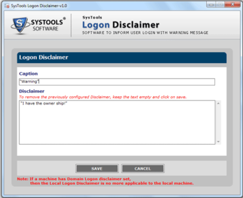 SysTools Logon Disclaimer screenshot 2