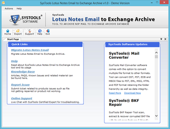 SysTools Lotus Notes Emails to Exchange Archive screenshot