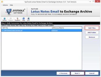 SysTools Lotus Notes Emails to Exchange Archive screenshot