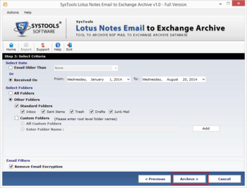 SysTools Lotus Notes Emails to Exchange Archive screenshot 2
