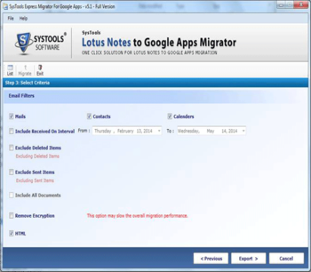 SysTools Lotus Notes to Google Apps screenshot