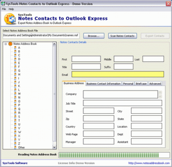 SysTools Notes Contacts to Outlook Express screenshot