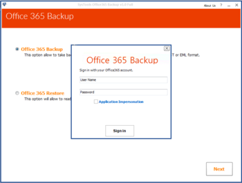 SysTools Office365 Backup & Restore screenshot