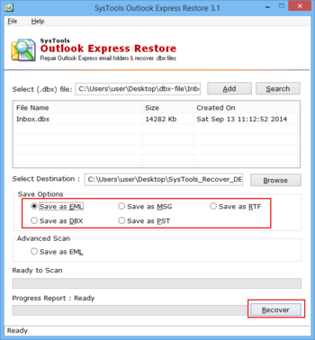 SysTools Outlook Express Restore screenshot