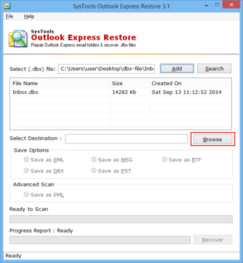 SysTools Outlook Express Restore screenshot 3
