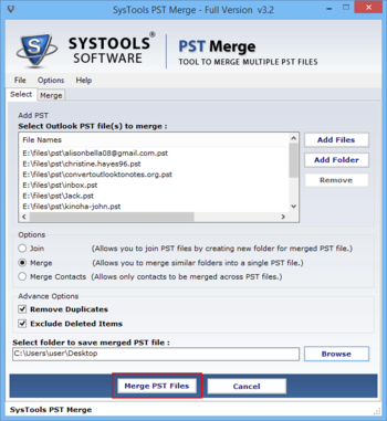 SysTools PST Merge screenshot