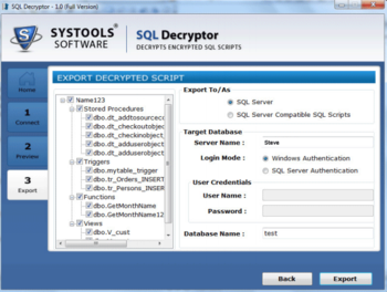 SysTools SQL Decryptor screenshot