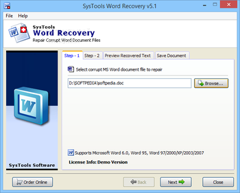 SysTools Word Recovery screenshot