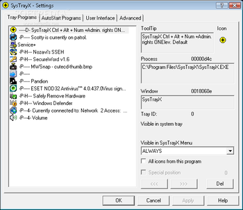 SysTrayX screenshot