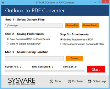 SysVare Outlook to PDF Converter screenshot