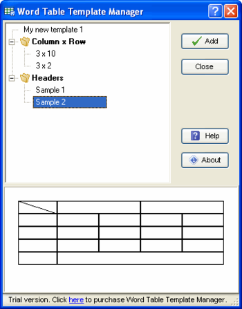 Table Template Manager for Word screenshot