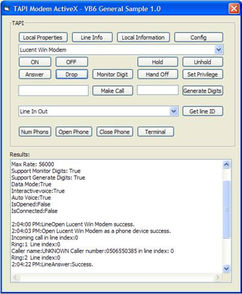 TAPI Modem ActiveX (OCX) screenshot