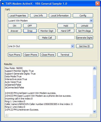 TAPI Modem ActiveX (OCX) screenshot