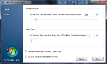 Taskbar Thumbnail Tweaker screenshot