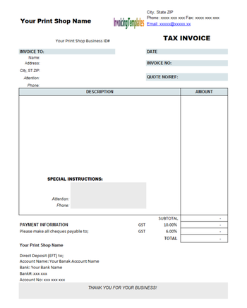 Tax Invoice Template for Printing Shop screenshot