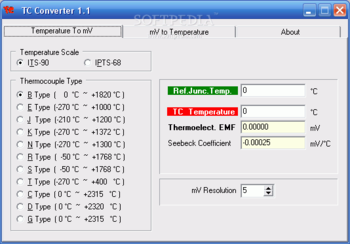 TCConverter Thermocouple Temp-Emf Converter screenshot