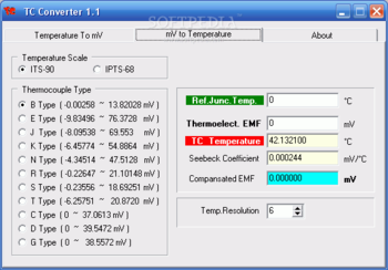 TCConverter Thermocouple Temp-Emf Converter screenshot 2