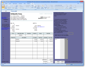 Template with VAT Column screenshot