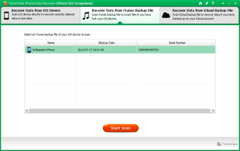 Tenorshare iPhone 3GS Data Recovery screenshot