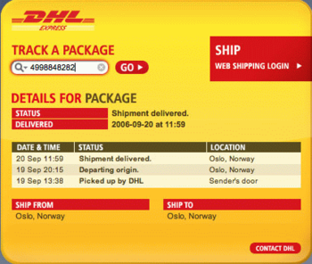 The DHL widget screenshot