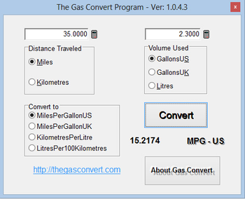 The Gas Convert Program screenshot