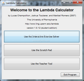 The Penn Lambda Calculator screenshot