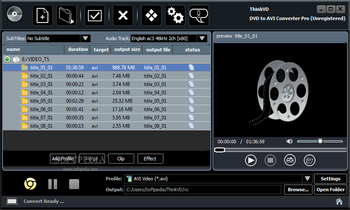 ThinkVD DVD to AVI Converter Pro screenshot