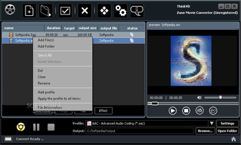 ThinkVD Zune Movie Converter screenshot