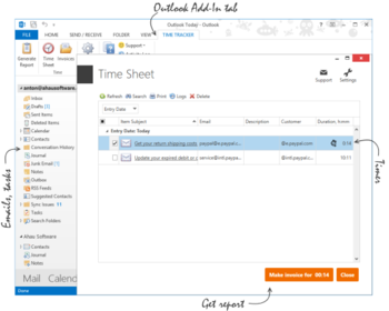 Time Tracker Outlook Add-In screenshot