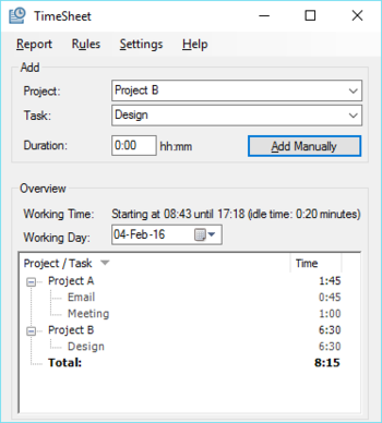 TimeSheet screenshot