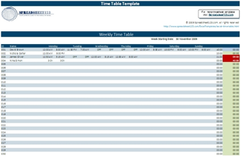 Timetable Template screenshot