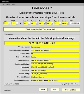 TireCodes screenshot
