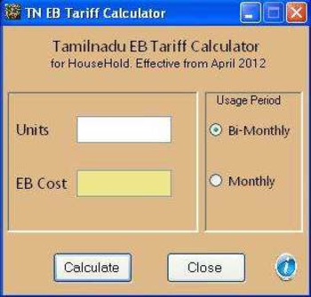 TNEB Tariff 2013 Calculator screenshot