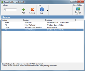 Topalt Hotkeys for Outlook screenshot