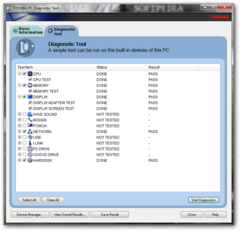 Toshiba PC Diagnostic Tool screenshot 3
