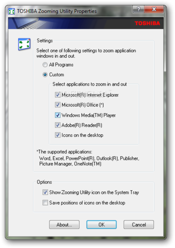 Toshiba Zooming Utility screenshot