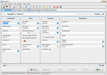 TrackPro Calibration and Maintenance screenshot