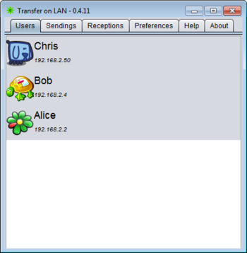 Transfer on LAN screenshot