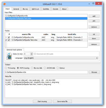 Transport Stream muxer (tsMuxeR) screenshot