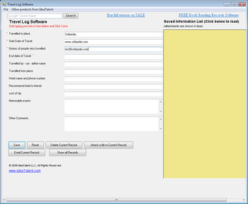 Travel Log Software screenshot