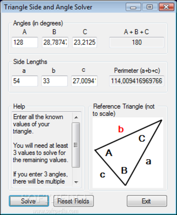 Triangle Side and Angle Solver screenshot