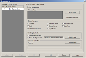 Turbo Add-in for Outlook Duplicate Email Remover screenshot